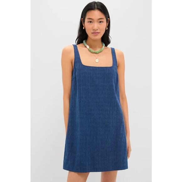 NWT Pomander Place Textured Windowpane Denim Cassie Mini Cotton Dress Blue XXS - Picture 1 of 9